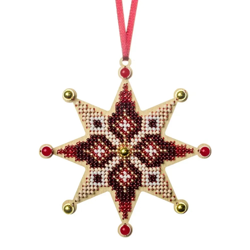 Crimson Miracle - Christmas Ornament Wooden Bead Kit, zoomed in. Select this picture to zoom back out.