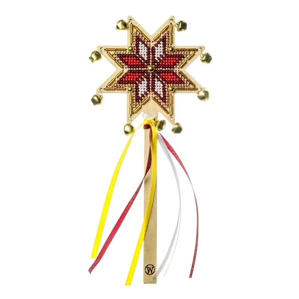 Christmas Star - Crimson Glow - Wooden Bead Kit, zoomed in. Select this picture to zoom back out.