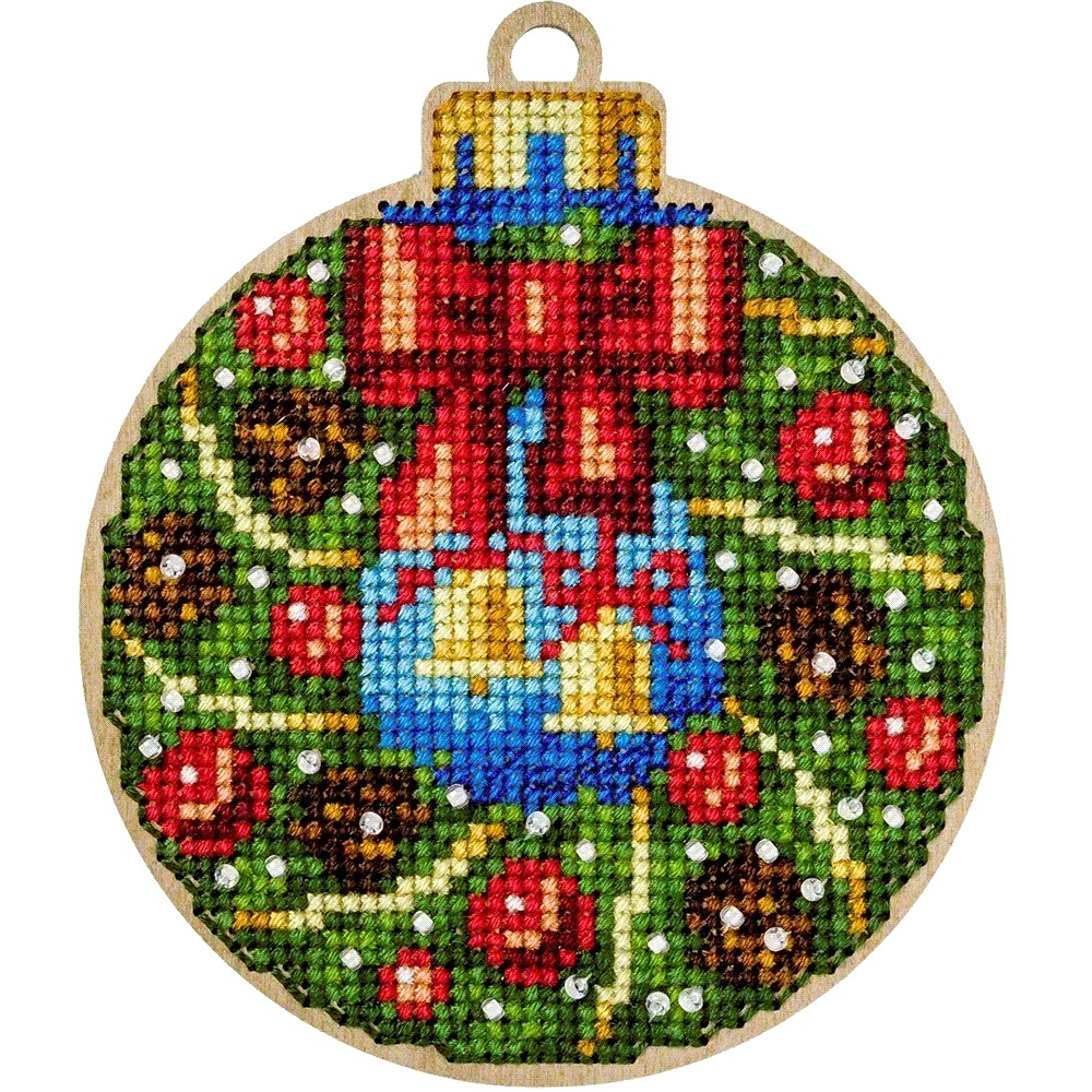 Bells Christmas Ornament - Cross Stitch Kit, different perspective #1, zoomed in. Select this picture to zoom back out.