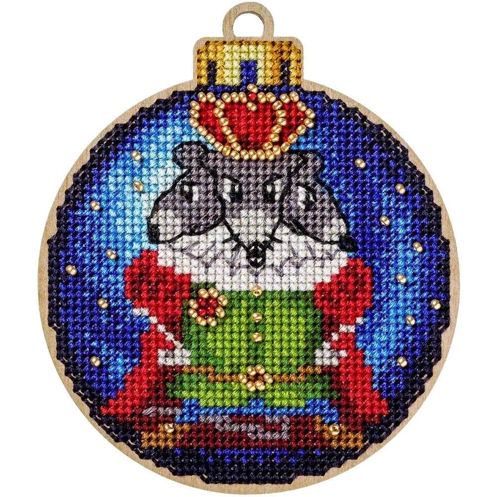 Rat King Christmas Ornament - Cross Stitch Kit, different perspective #1, zoomed in. Select this picture to zoom back out.