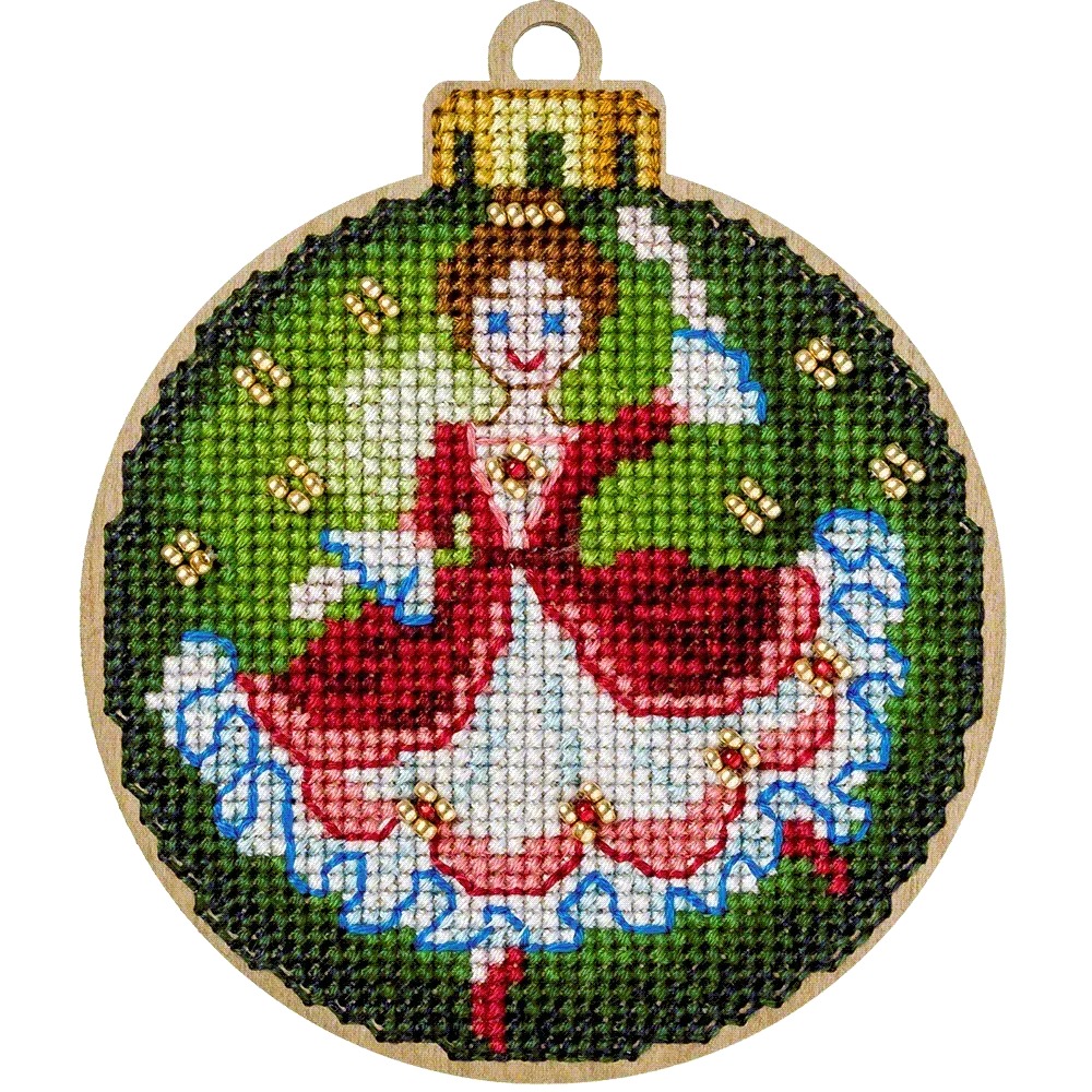 Clara Christmas Ornament - Cross Stitch Kit, different perspective #1, zoomed in. Select this picture to zoom back out.
