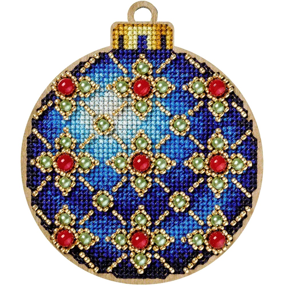 Blue Christmas Ornament - Cross Stitch Kit, different perspective #1, zoomed in. Select this picture to zoom back out.