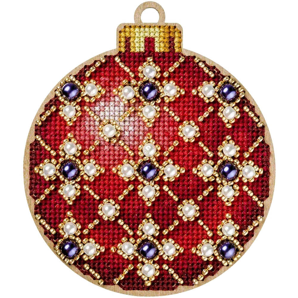 Red Christmas Ornament - Cross Stitch Kit, different perspective #1, zoomed in. Select this picture to zoom back out.
