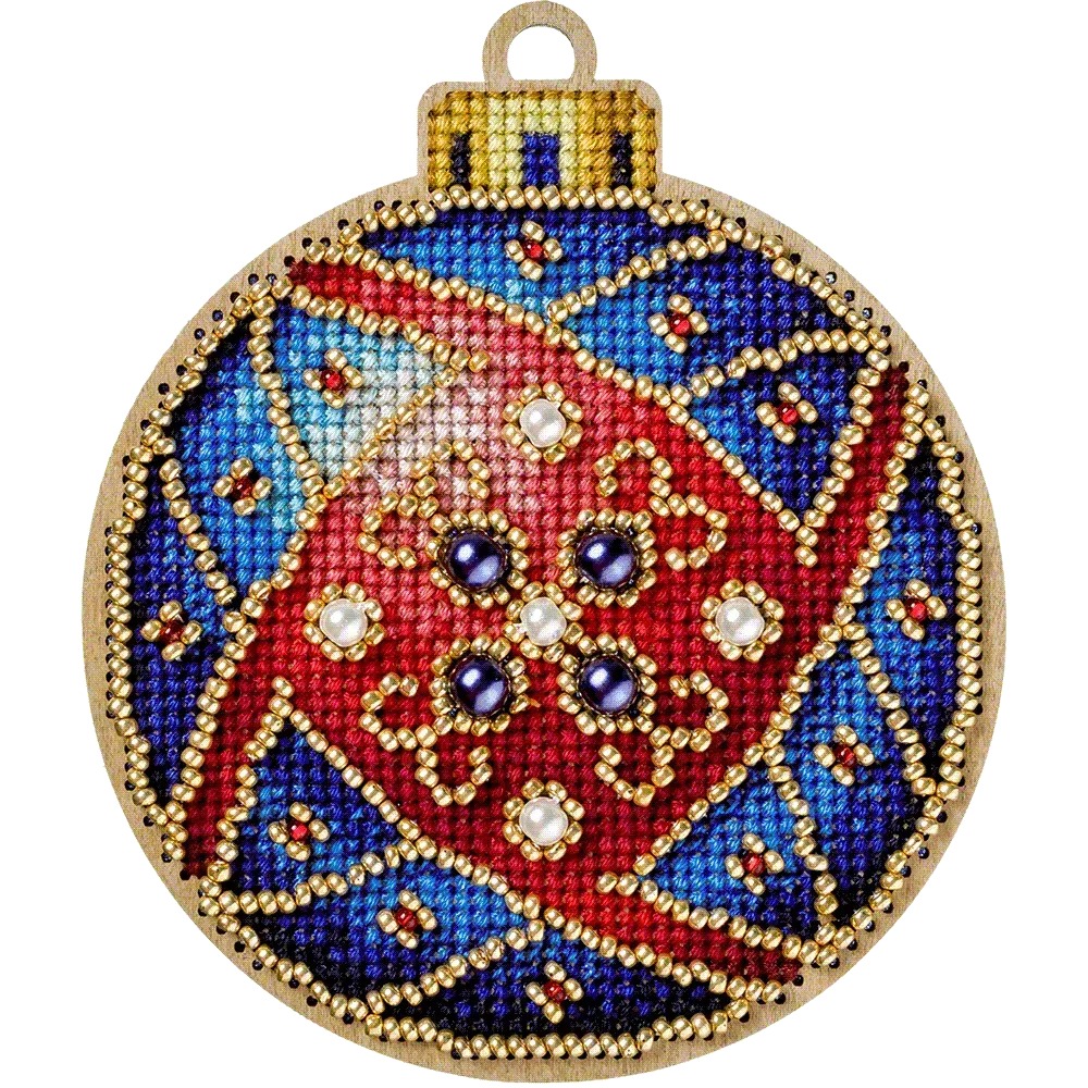 Festive Swirl Christmas Ornament - Cross Stitch Kit, different perspective #1, zoomed in. Select this picture to zoom back out.