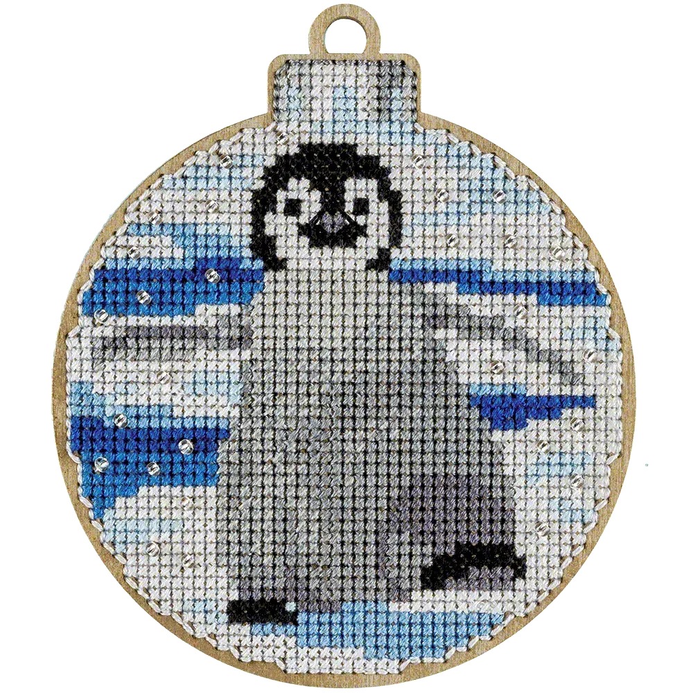Penguin Christmas Ornament - Cross Stitch Kit, different perspective #1, zoomed in. Select this picture to zoom back out.