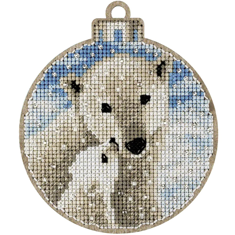 Polar Bears Christmas Ornament - Cross Stitch Kit, different perspective #1, zoomed in. Select this picture to zoom back out.
