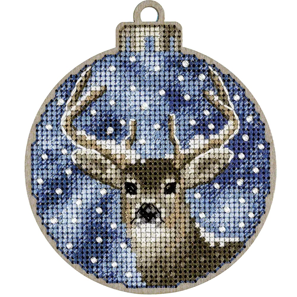 Reindeer Christmas Ornament - Cross Stitch Kit, different perspective #1, zoomed in. Select this picture to zoom back out.