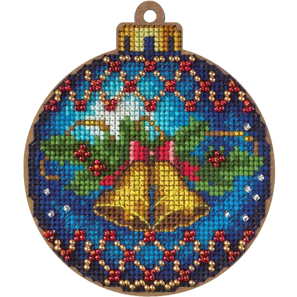 Bells Christmas Ornament - Cross Stitch Kit, different perspective #1, zoomed in. Select this picture to zoom back out.