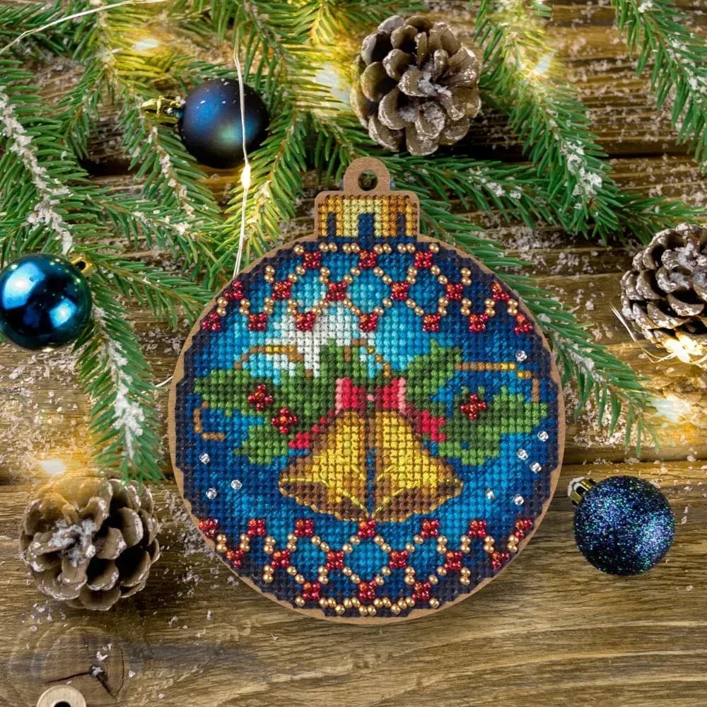 Bells Christmas Ornament - Cross Stitch Kit, zoomed in. Select this picture to zoom back out.
