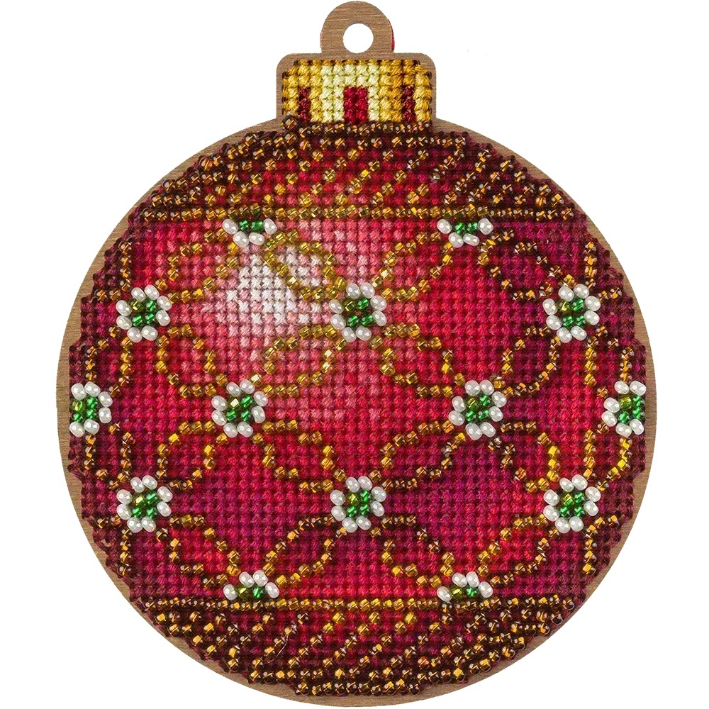 Ruby Pattern Christmas Ornament - Cross Stitch Kit, different perspective #1, zoomed in. Select this picture to zoom back out.