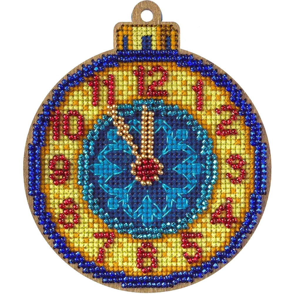 Clock Christmas Ornament - Cross Stitch Kit, different perspective #1, zoomed in. Select this picture to zoom back out.