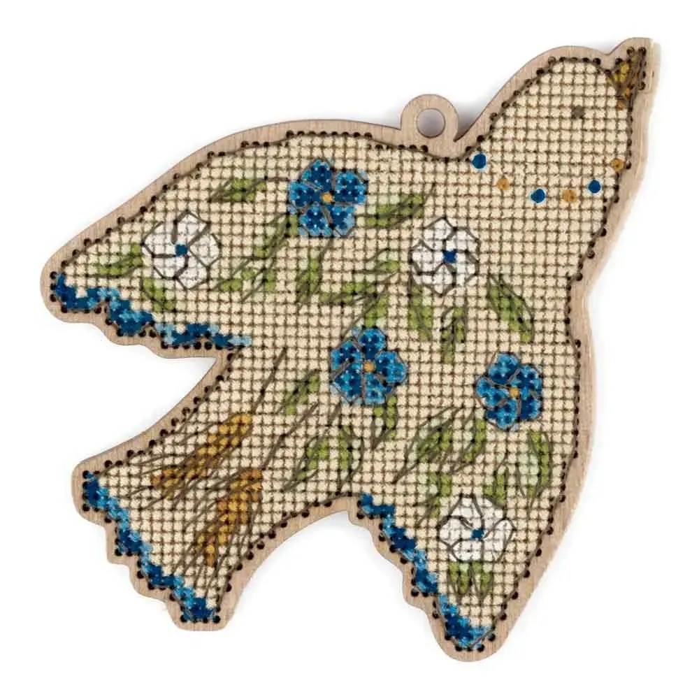 Free Bird - Periwinkle - Cross Stitch Kit, different perspective #1, zoomed in. Select this picture to zoom back out.