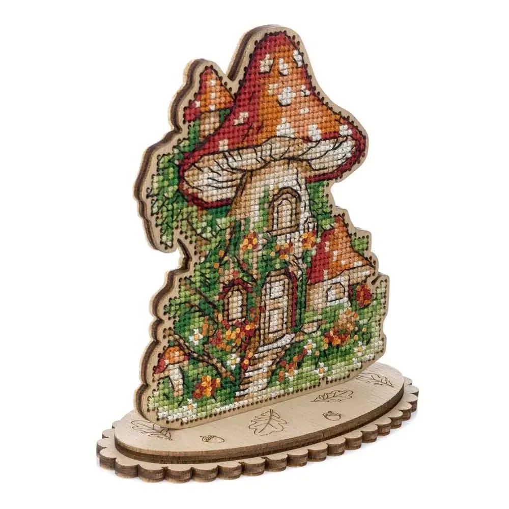 Mushroom House - Cross Stitch Kit, different perspective #1, zoomed in. Select this picture to zoom back out.