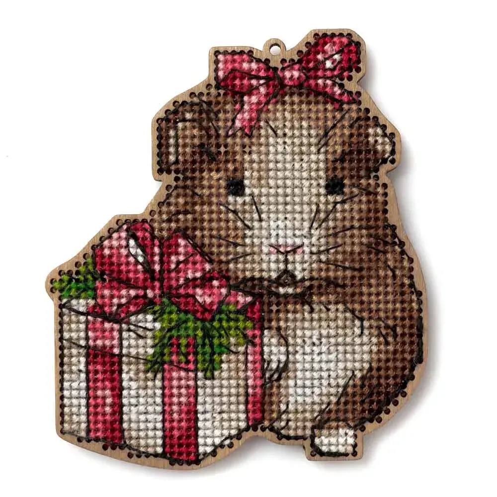Christmas Hamster Ornament - Cross Stitch Kit, different perspective #1, zoomed in. Select this picture to zoom back out.