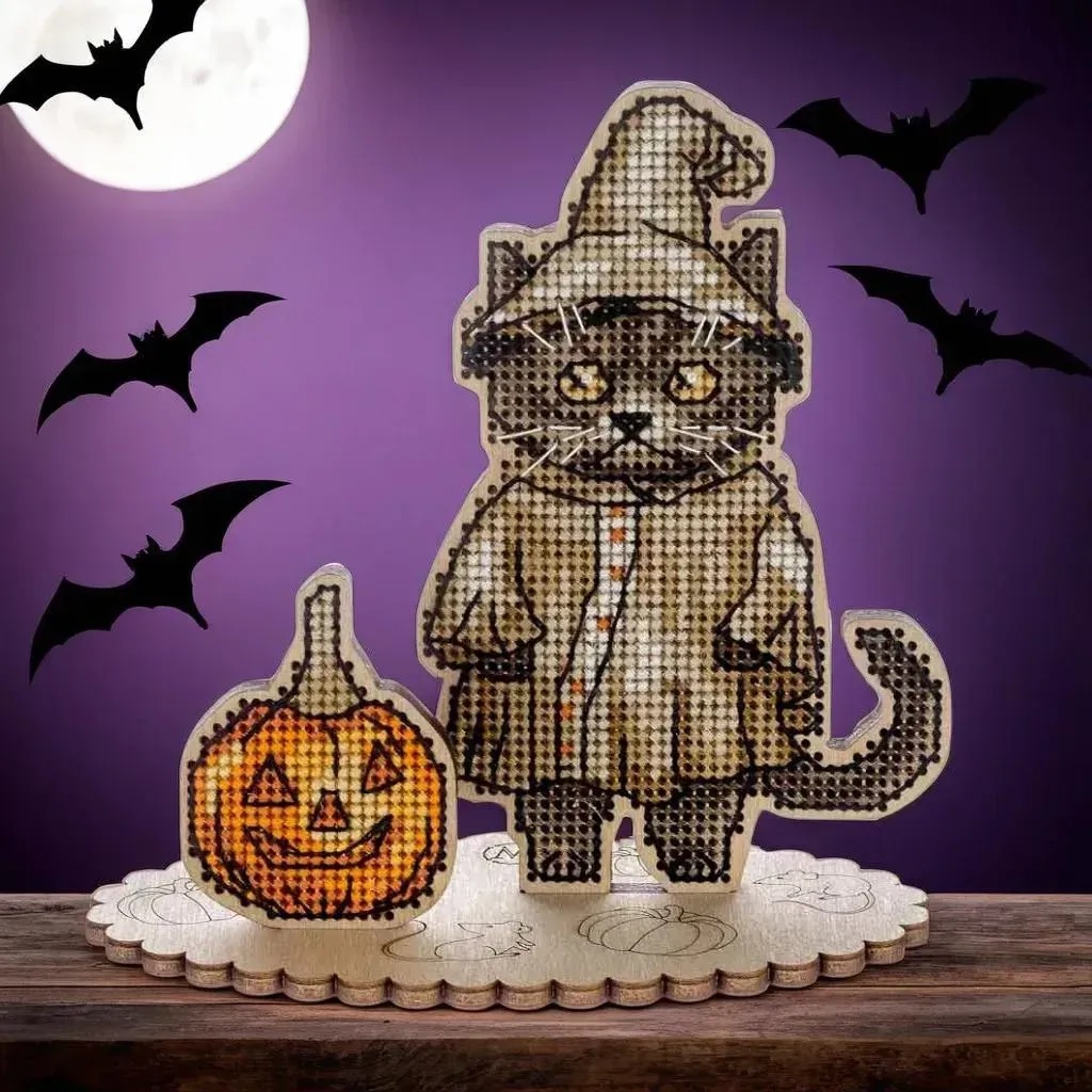 Halloween British Shorthair - Cross Stitch Kit, zoomed in. Select this picture to zoom back out.
