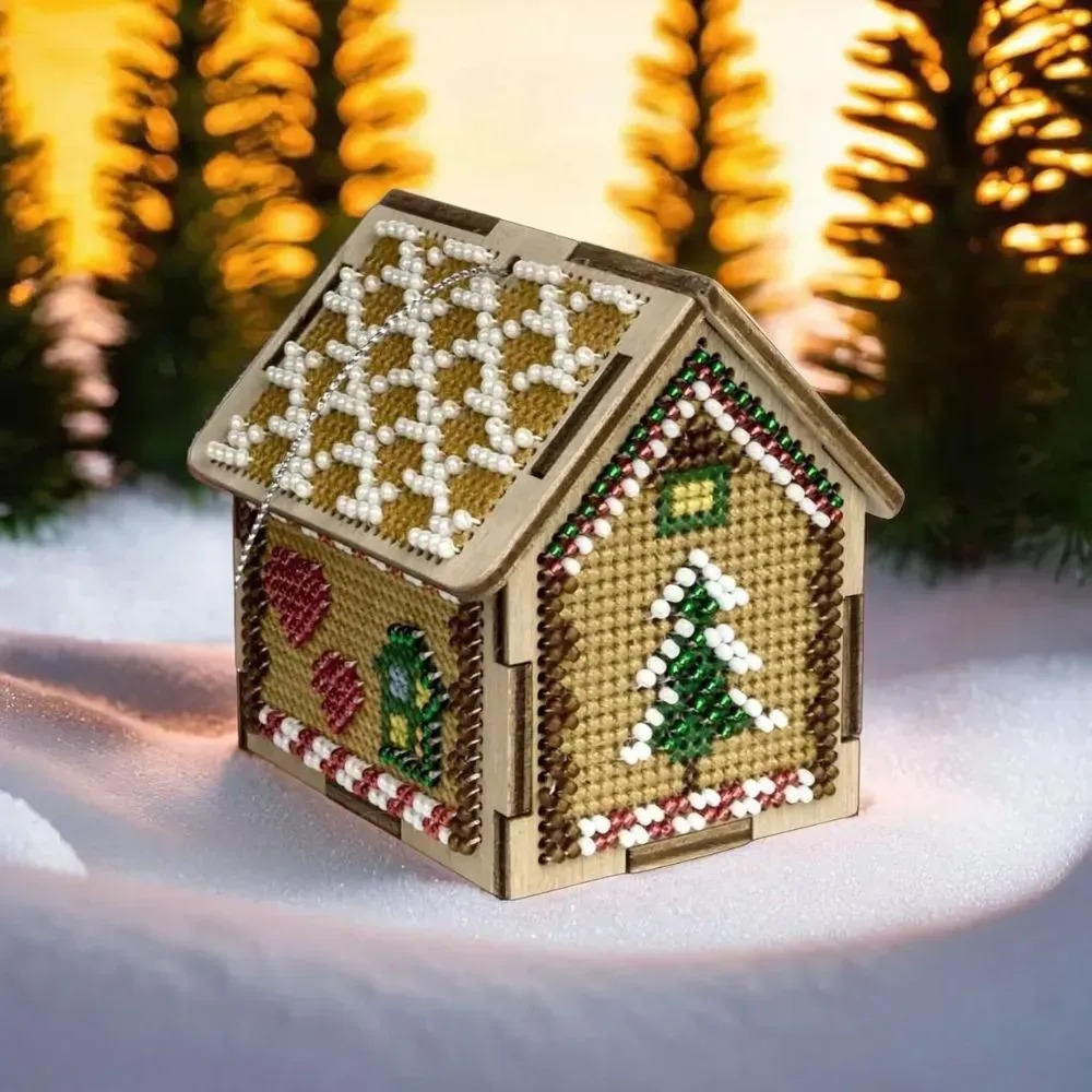 Christmas House 3D - Cross Stitch Kit, zoomed in. Select this picture to zoom back out.