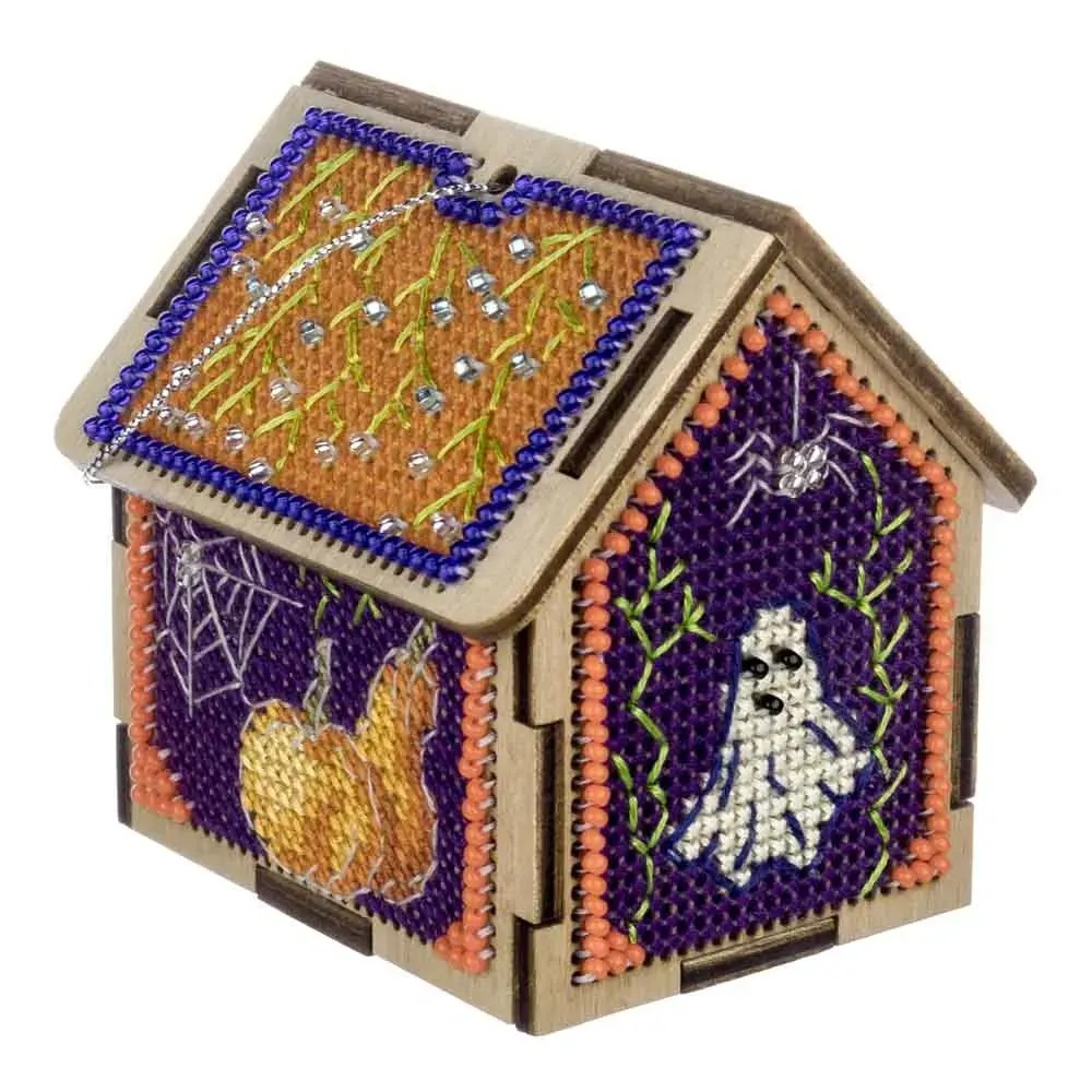 Halloween House 3D - Cross Stitch Kit, different perspective #1, zoomed in. Select this picture to zoom back out.