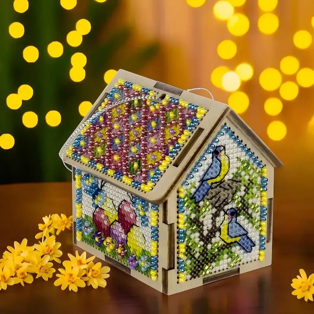 Summer House 3D - Cross Stitch Kit, zoomed in. Select this picture to zoom back out.