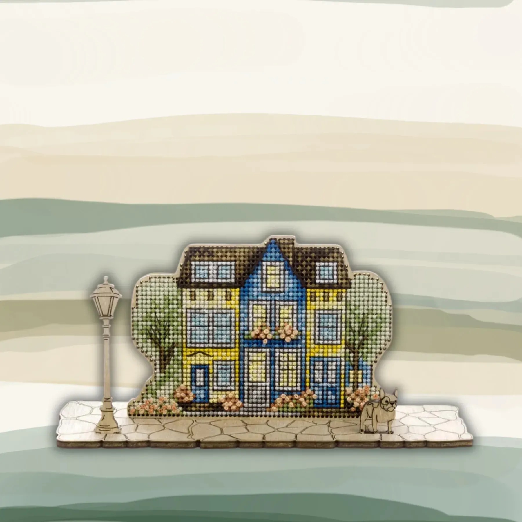 Colorful Facades - Cross Stitch Kit, zoomed in. Select this picture to zoom back out.