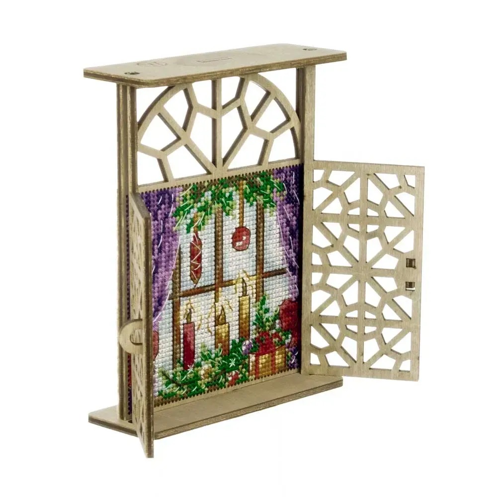 Festive Windowsill - Cross Stitch Kit, different perspective #1, zoomed in. Select this picture to zoom back out.