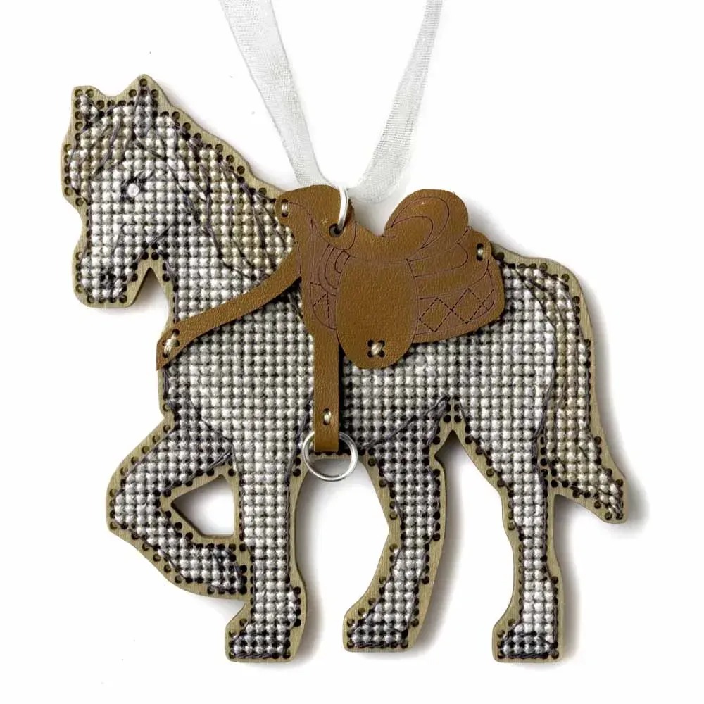 Mountain Steed Christmas Ornament - Cross Stitch Kit, different perspective #1, zoomed in. Select this picture to zoom back out.
