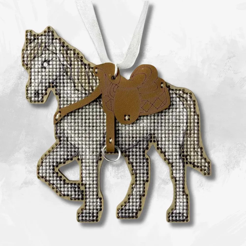 Mountain Steed Christmas Ornament - Cross Stitch Kit, zoomed in. Select this picture to zoom back out.