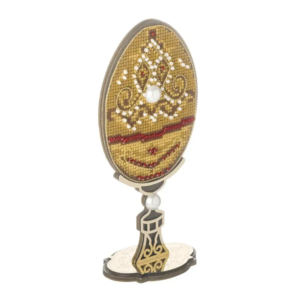 Golden Lace Easter Egg - Cross Stitch Kit, different perspective #1, zoomed in. Select this picture to zoom back out.