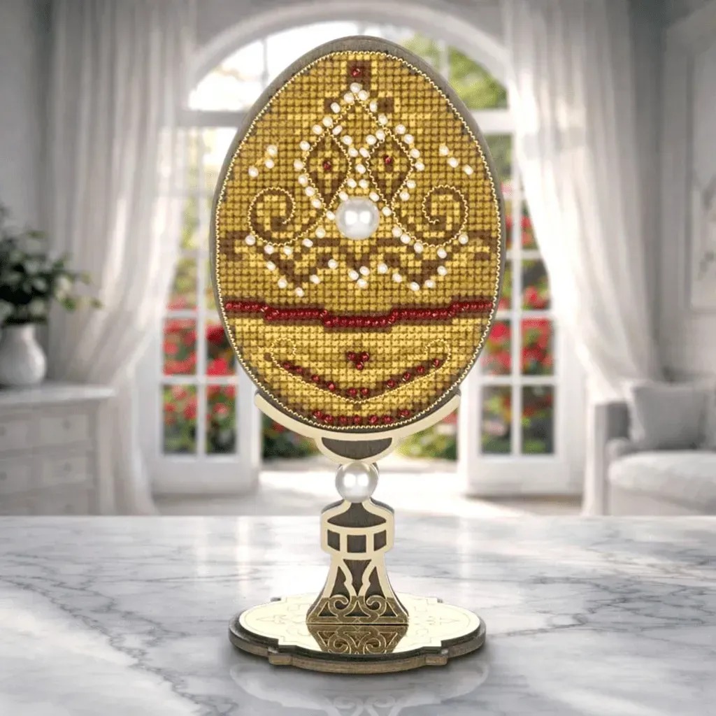 Golden Lace Easter Egg - Cross Stitch Kit, zoomed in. Select this picture to zoom back out.