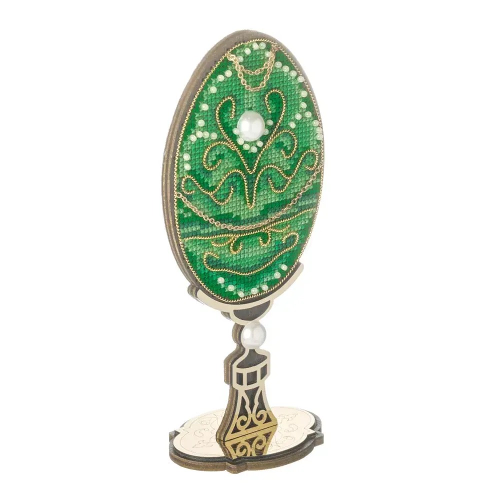 Emerald Pattern Easter Egg - Cross Stitch Kit, different perspective #1, zoomed in. Select this picture to zoom back out.