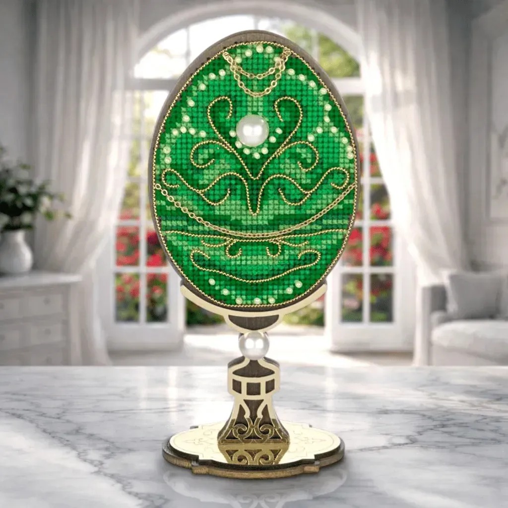 Emerald Pattern Easter Egg - Cross Stitch Kit, zoomed in. Select this picture to zoom back out.