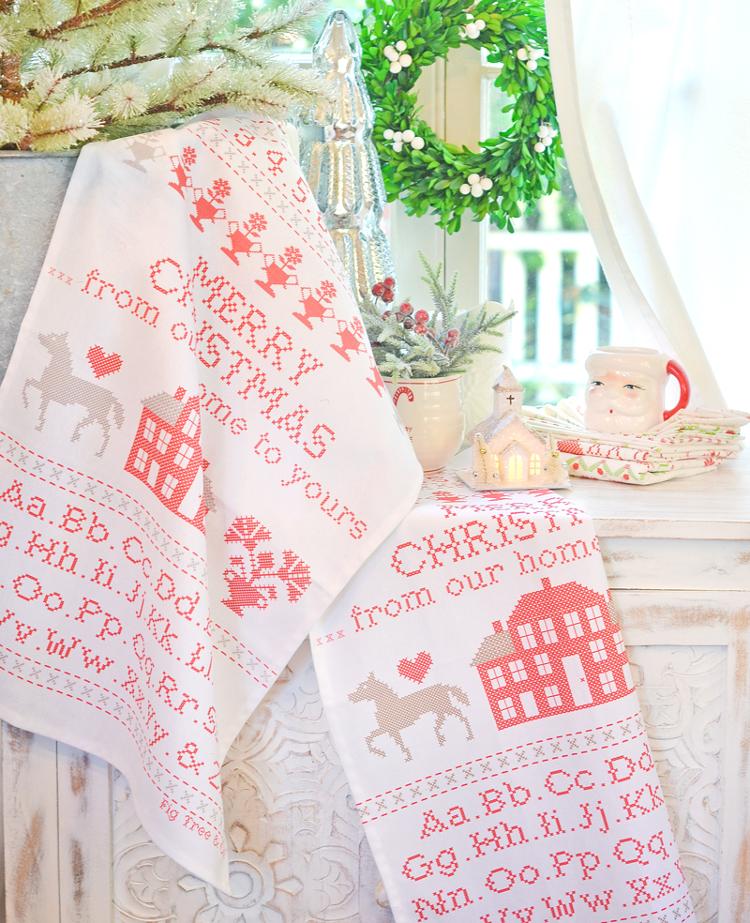 Christmas Stitched Tea Towel