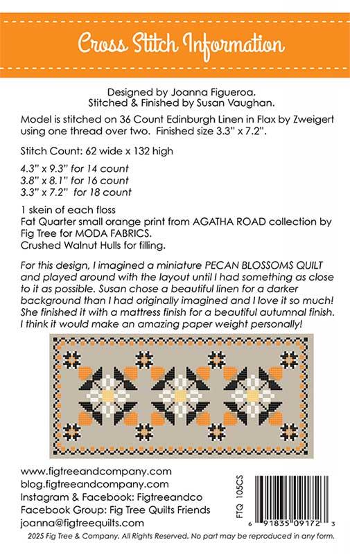 Pecan Blossoms - Cross Stitch  Pattern, different perspective #1, zoomed in. Select this picture to zoom back out.