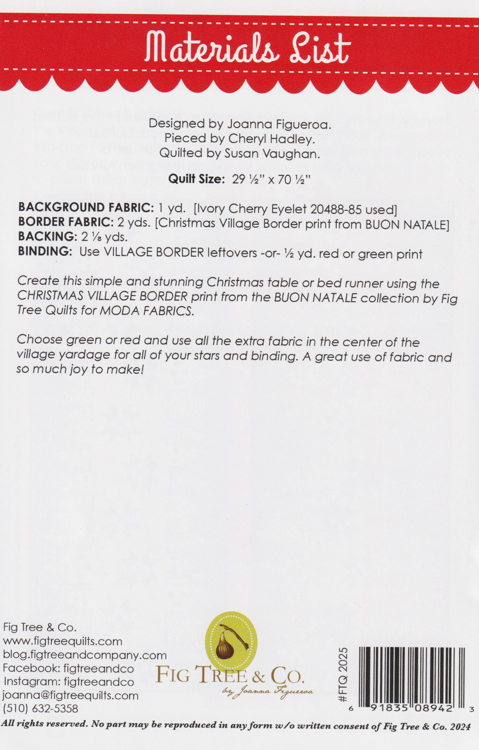 Christmas Village Runner - Sewing Pattern