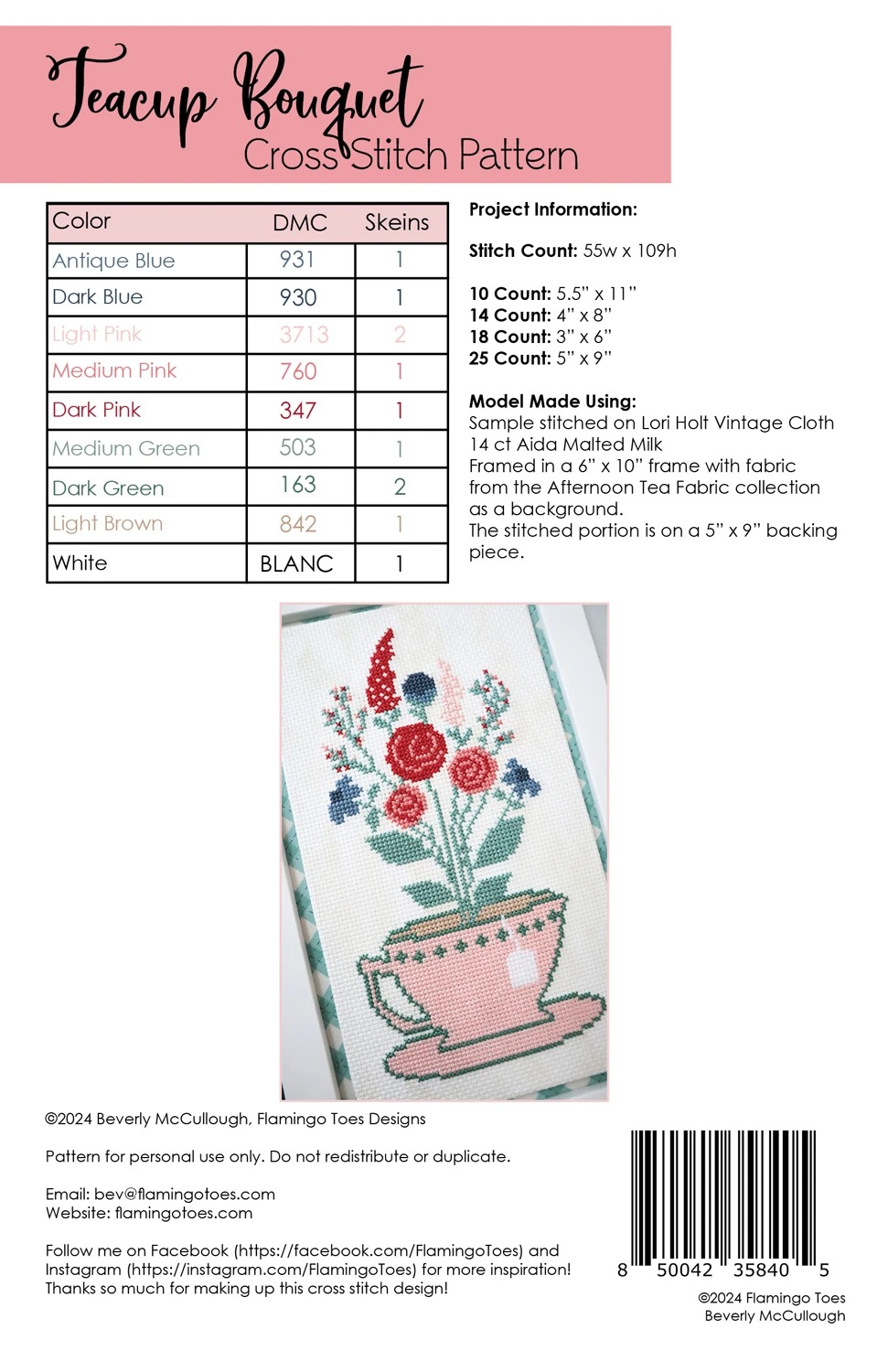 Teacup Bouquet - Cross Stitch Pattern