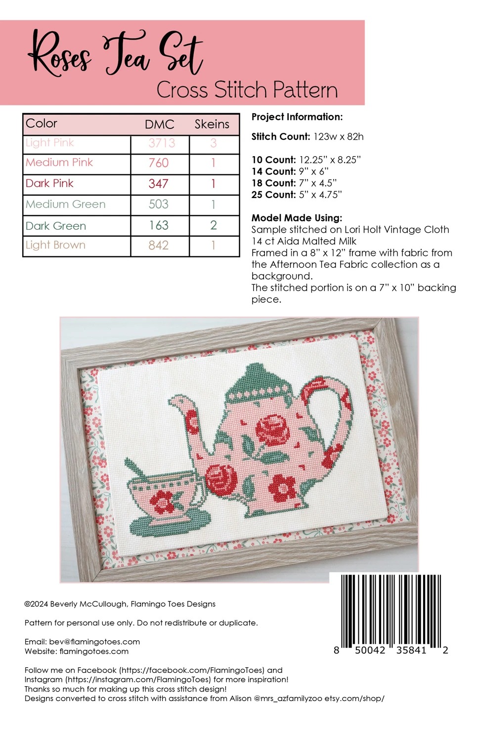 Roses Tea Set - Cross Stitch Pattern