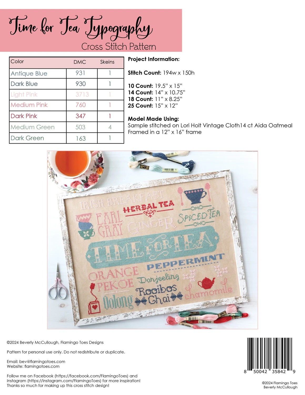 Time for Tea Typograph - Cross Stitch Pattern