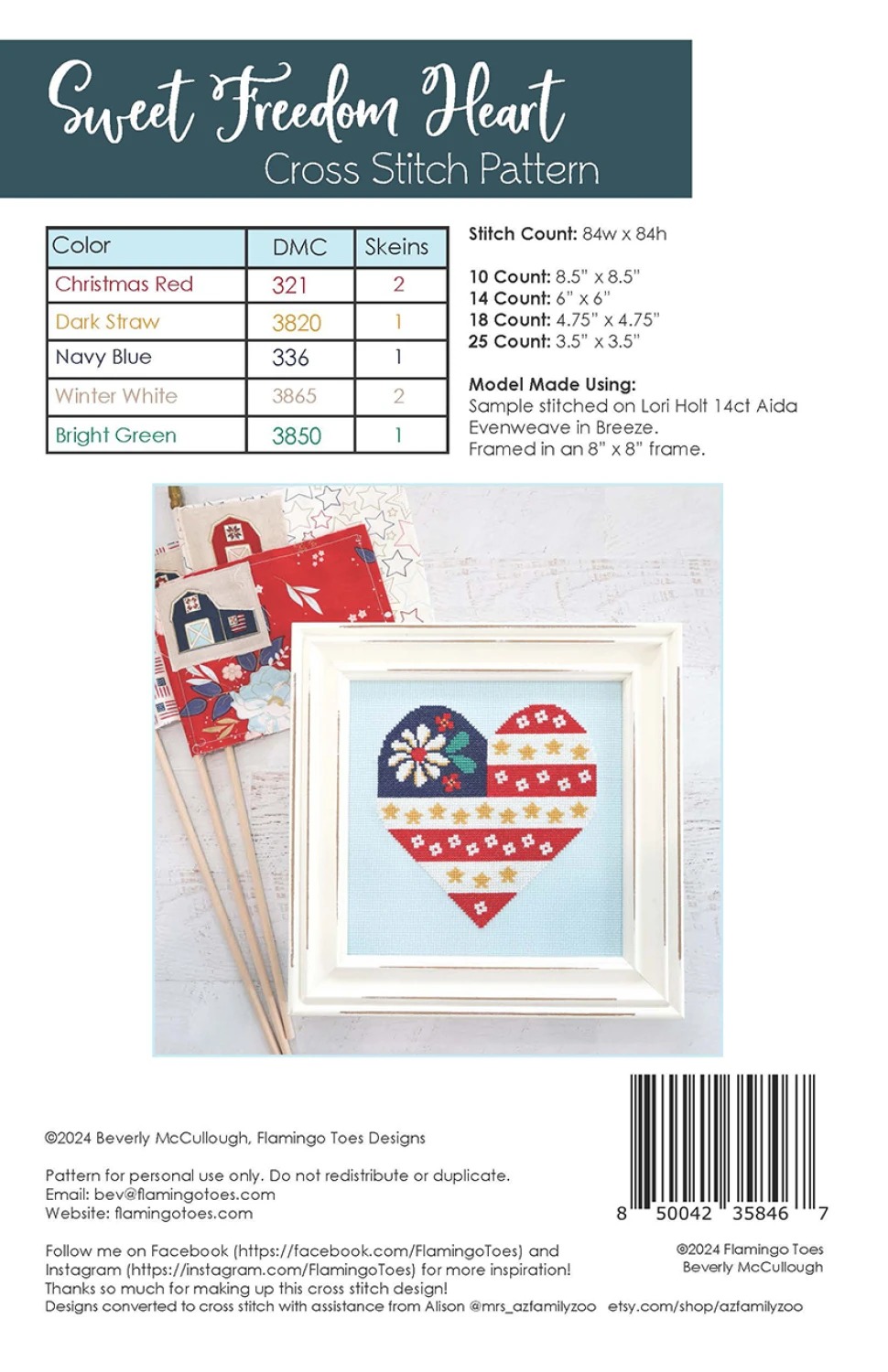 Sweet Freedom Heart - Cross Stitch Pattern
