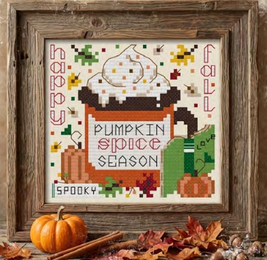 Pumpkin Spice Season - Cross Stitch Pattern, zoomed in. Select this picture to zoom back out.