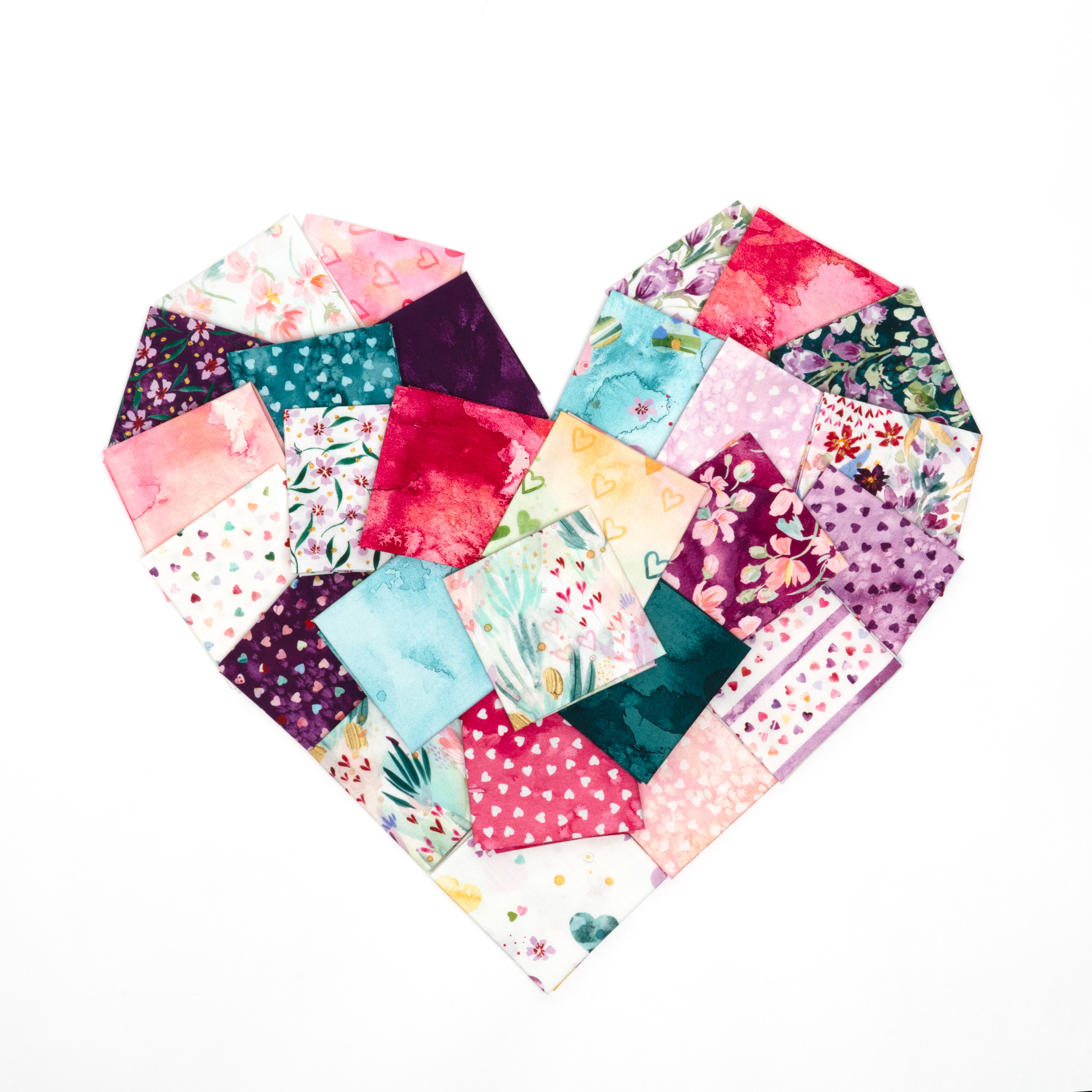 Fleur The Love QC Large Hearts Rainbow - Quilt Fabric, different perspective #2, zoomed in. Select this picture to zoom back out.