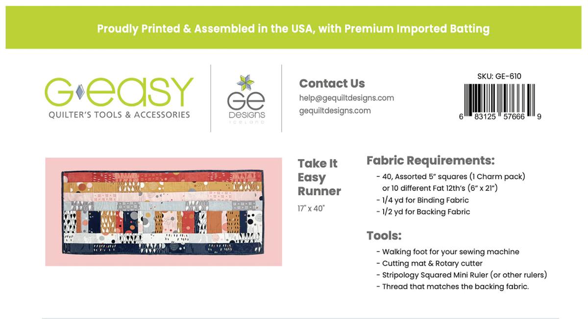Quilt As You Go - Take It Easy Runner by GE Designs