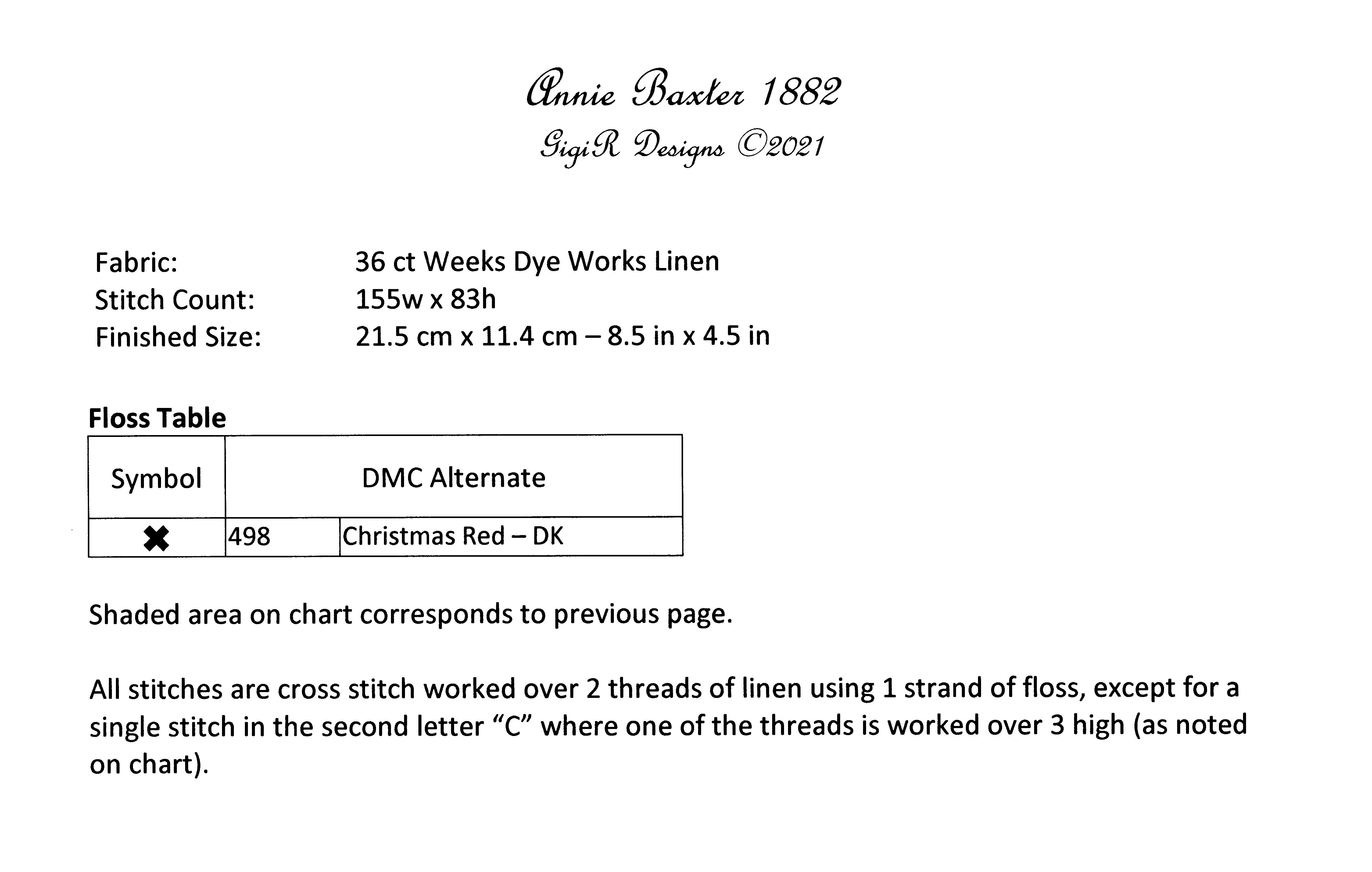 Annie Baxter 1882 - Petit Rouge 1 - Cross Stitch Pattern