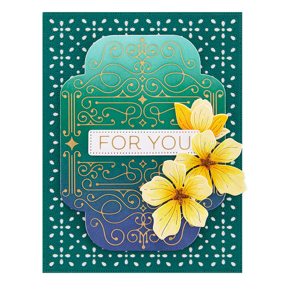 Four Petal Scroll Label Glimmer - Hot Foil Plate & Die Set 
