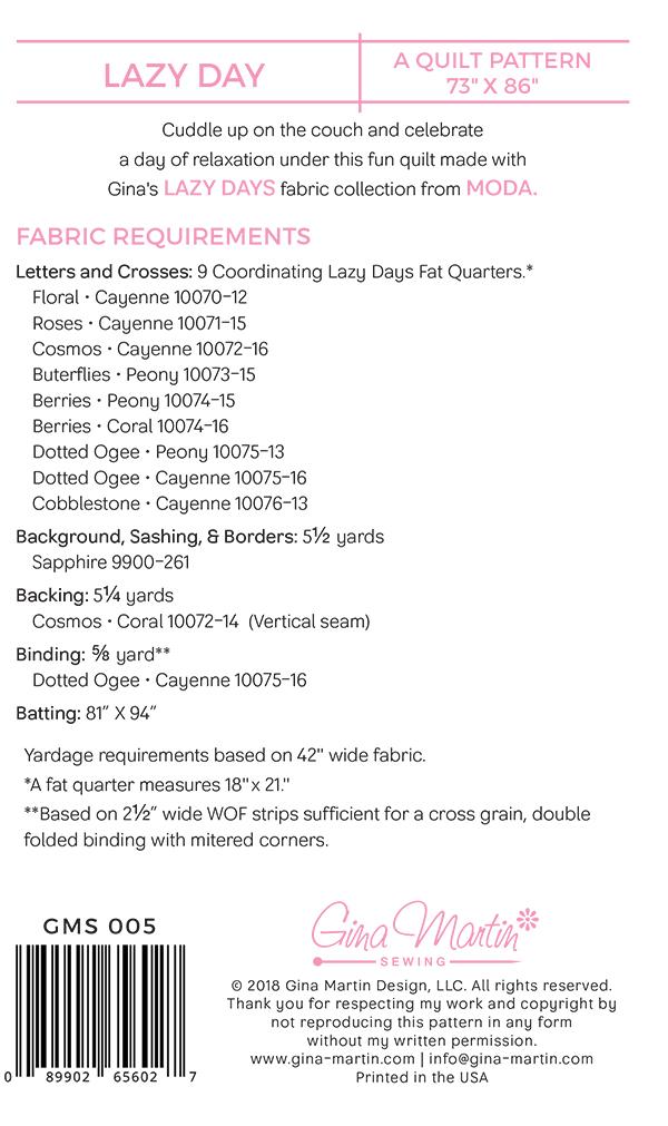 Lazy Day - Quilt Pattern, different perspective #1, zoomed in. Select this picture to zoom back out.