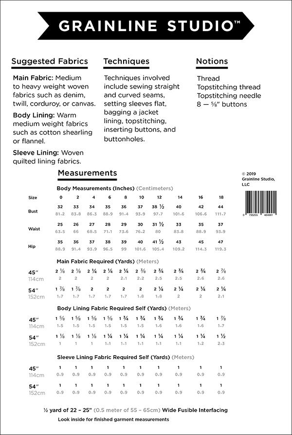 THAYER JACKET/0-18 - Clothing Pattern