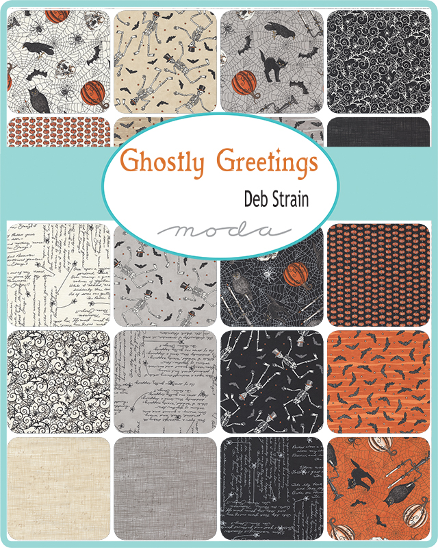 Ghostly Greetings Parchment - Dancing Skeletons - Fabric