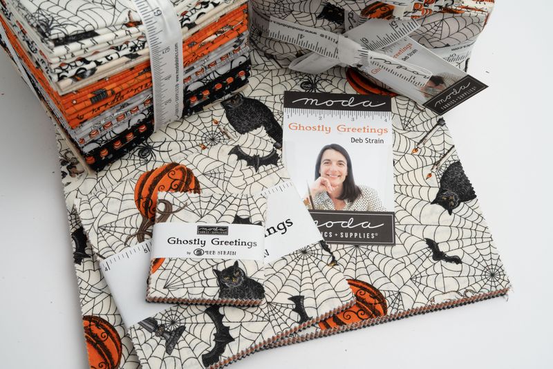 Ghostly Greetings Parchment - Dancing Skeletons - Fabric