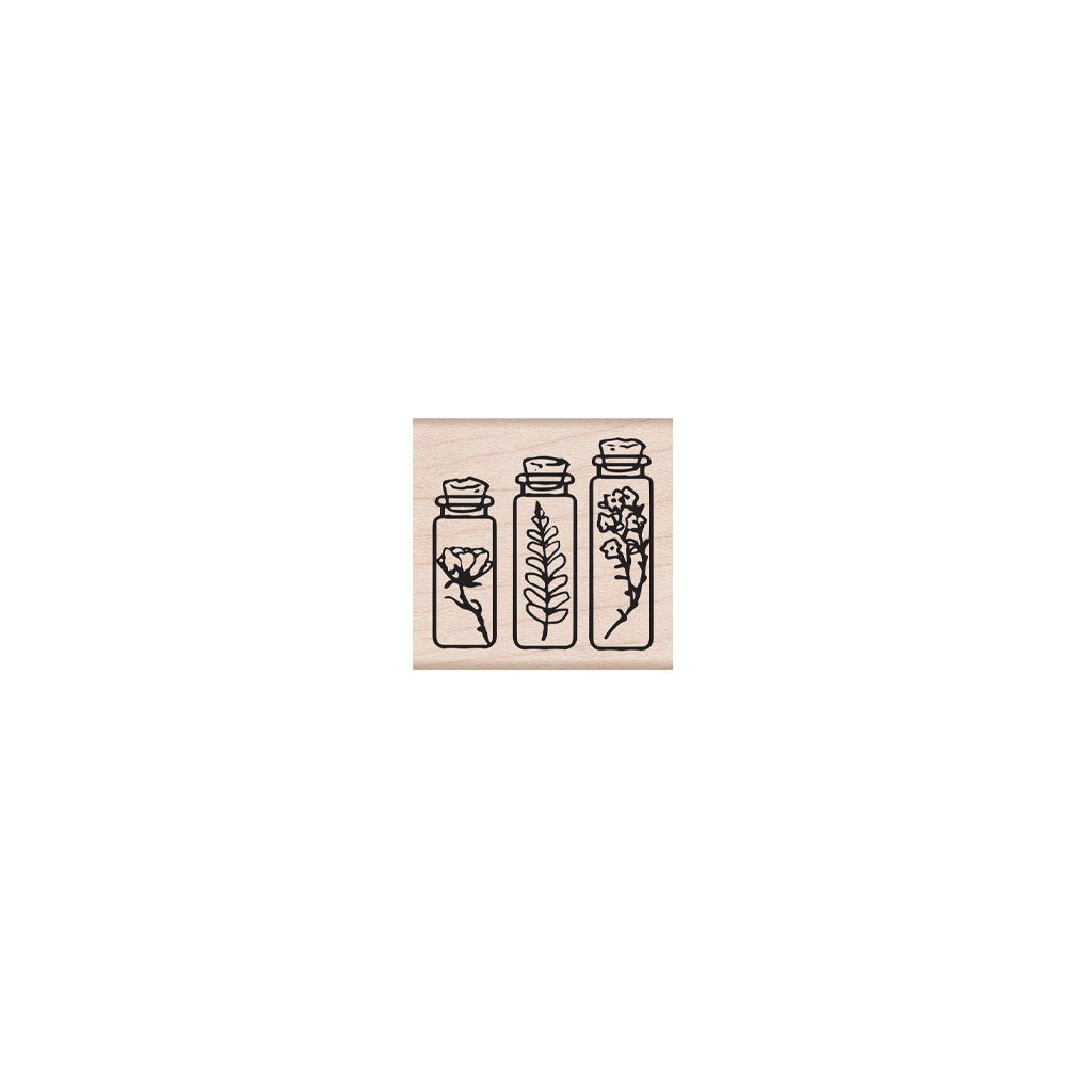 Three Bottles - Wood Mounted Rubber Stamp