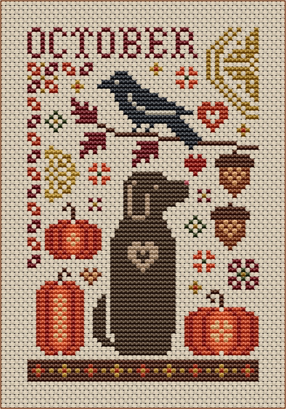 October Dog - Cross Stitch Pattern