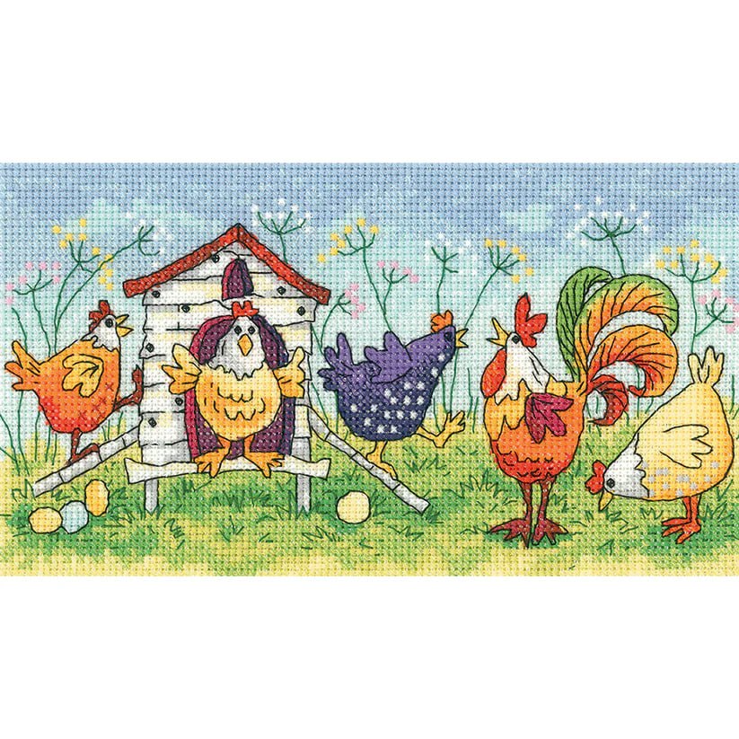 Happy Hens - Cross Stitch Pattern, zoomed in. Select this picture to zoom back out.