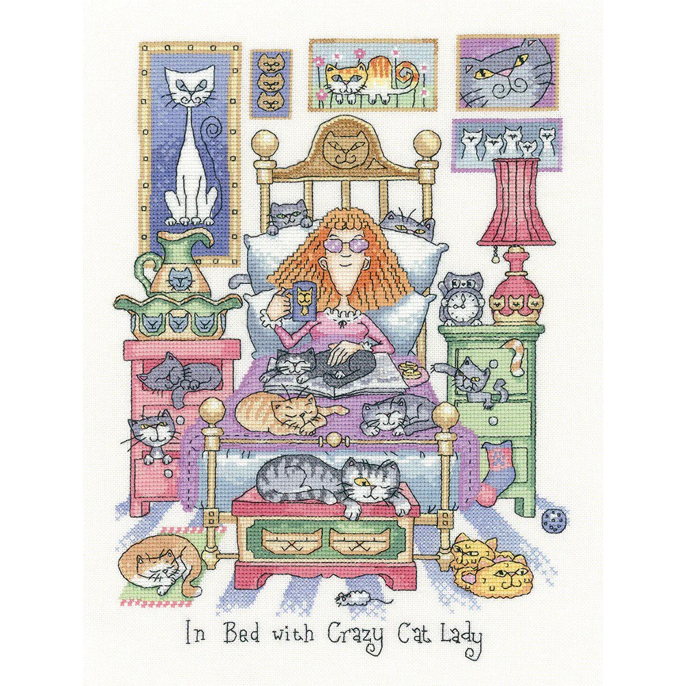 In Bed With Crazy Cat Lady - Cross Stitch Pattern